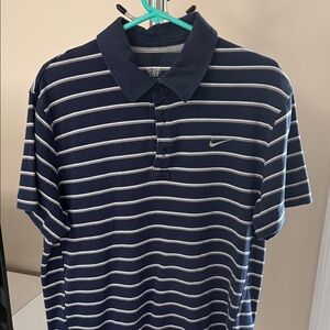 Nike Men's Navy and White Striped Polo